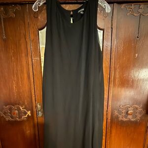 Eileen Fisher Sheer Overlay Silk Black Dress
